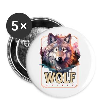 Wolf Wolfskopf Natur Wildnis Abenteuer Wald Kunst - Buttons klein 25 mm (5er Pack) - Weiß - Vorne
