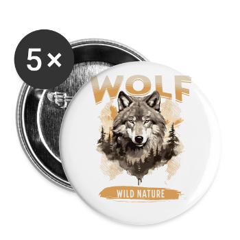 Wolf Wolfskopf Natur Wildnis Abenteuer Wald Kunst - Buttons klein 25 mm (5er Pack) - Weiß - Vorne