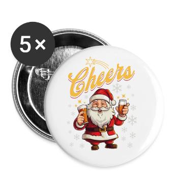 Weihnachtsmann Alkohol Bier Glühwein Schnaps Prost - Buttons klein 25 mm (5er Pack) - Weiß - Vorne