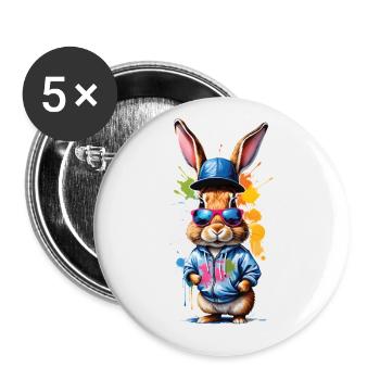 Osterhase bunt, süß und niedlich für Ostern - Buttons klein 25 mm (5er Pack) - Weiß - Vorne