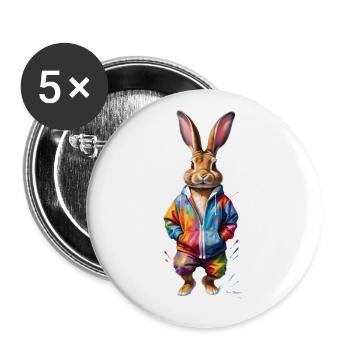 Osterhase bunt, süß und niedlich für Ostern - Buttons klein 25 mm (5er Pack) - Weiß - Vorne