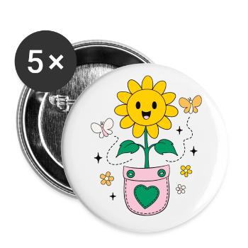 Positive Vibes Sunflower Pocket Design - Buttons small 1''/25 mm (5-pack) - white - Front
