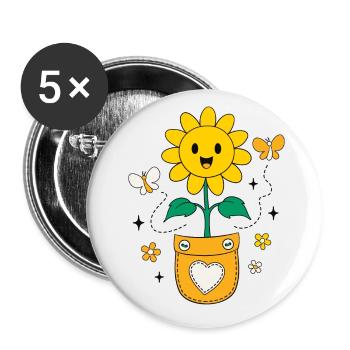 Positive Vibes Sunflower Pocket Design - Buttons small 1''/25 mm (5-pack) - white - Front