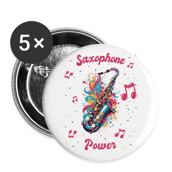 Saxophone Power Musik Musiknoten - Buttons klein 25 mm (5er Pack) - Weiß - Vorne