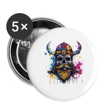 Viking Skull - Buttons small 1''/25 mm (5-pack) - white - Front