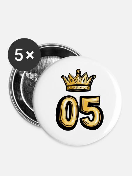 5 Zahl Krone - Buttons klein 25 mm (5er Pack) - Weiß