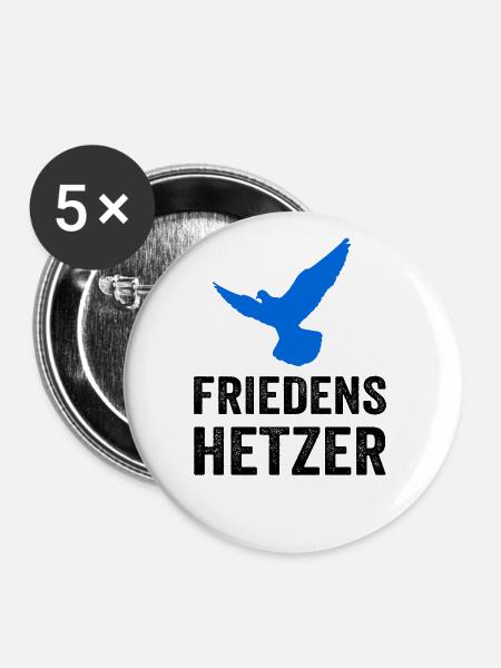 FRIEDENSHETZER mit Friedenstaube - Buttons klein 25 mm (5er Pack) - Weiß
