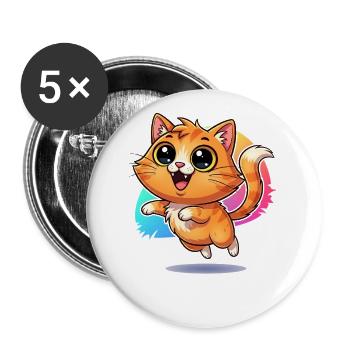 Fluffy messenger of good luck: Cute cat with googly eyes - Buttons small 1''/25 mm (5-pack) - white - Front