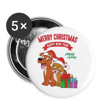 Niedlicher Hund Katze Weihnachten Christmas Xmas - Buttons klein 25 mm (5er Pack) - Weiß - Vorne