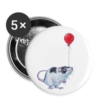 Rat with balloon - party - birthday - gift - Buttons small 1''/25 mm (5-pack) - white - Front