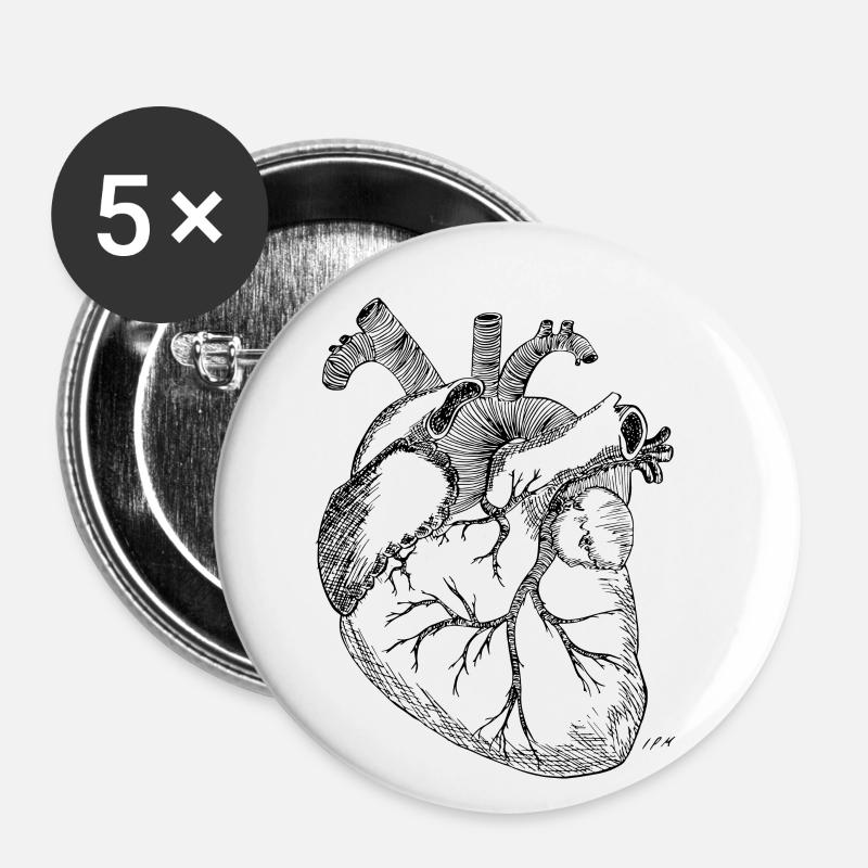 Anatomical heart - Buttons small 1''/25 mm (5-pack) - white