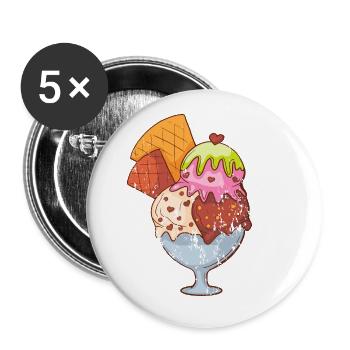 Coupe de glace style rétro grunge vintage - Lot de 5 petits badges (25 mm) - blanc - Devant