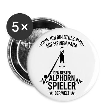 Ich bin Stolz auf meinen Papa den Alphornspieler - Buttons klein 25 mm (5er Pack) - Weiß - Vorne