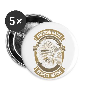 American Native American Skull Respect Nature - Buttons small 1''/25 mm (5-pack) - white - Front