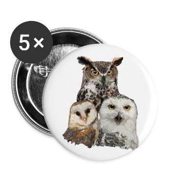 Eulen und Eule - Buttons klein 25 mm (5er Pack) - Weiß - Vorne