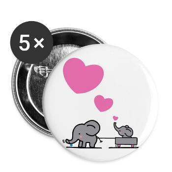 Großer Elefant zieht kleinen Elefanten mit Herz - Buttons klein 25 mm (5er Pack) - Weiß - Vorne