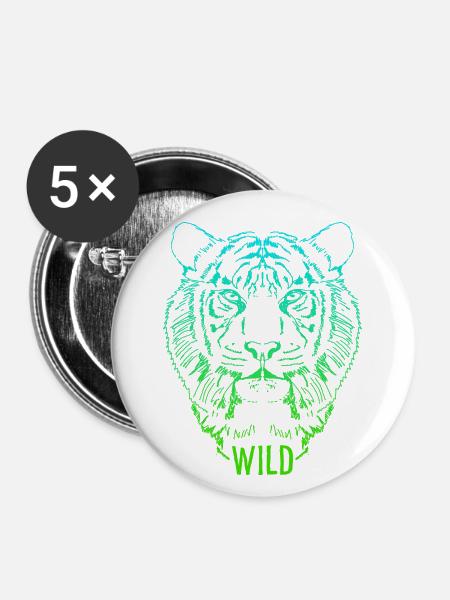 Wild Tigerkopf Skizze - Buttons klein 25 mm (5er Pack) - Weiß