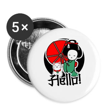 Japanese cat and women are friends - Buttons small 1''/25 mm (5-pack) - white - Front