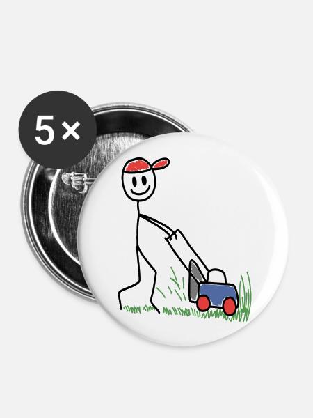 Rasenmäher Doodle - Gartenarbeit - Buttons klein 25 mm (5er Pack) - Weiß