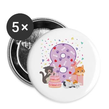 8. Geburtstag Mädchen Katzen Outfit 8 Jahr alt - Buttons klein 25 mm (5er Pack) - Weiß - Vorne