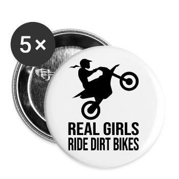 Girls Ride Dirt Bikes Motocross Wheelie Biker-Girl - Buttons small 1''/25 mm (5-pack) - white - Front