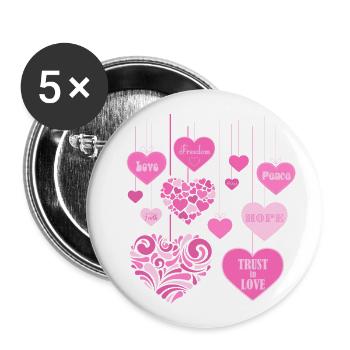 Hearts Bouquet - LOVE PEACE FREEDOM 2 - Buttons klein 25 mm (5er Pack) - Weiß - Vorne