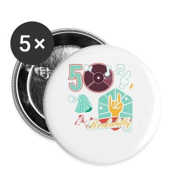 Rockabilly 50er Jahre Musik Rock N' Roll - Buttons klein 25 mm (5er Pack) - Weiß - Vorne