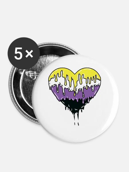 Nonbinary Pride Tropfendes Herz - Buttons klein 25 mm (5er Pack) - Weiß
