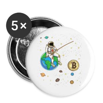 Astronaut fischt Bitcoin Mond Kryptowährung - Buttons klein 25 mm (5er Pack) - Weiß - Vorne