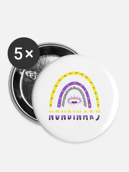 Boho Regenbogen Nonbinary - Buttons klein 25 mm (5er Pack) - Weiß