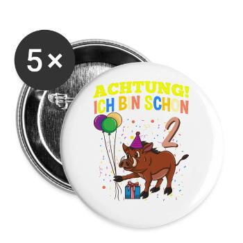 Achtung Ich Bin Schon 2 Geburtstag Warzenschwein - Buttons klein 25 mm (5er Pack) - Weiß - Vorne