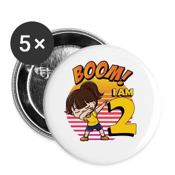 Boom I'm 2 | Birthday Girl | 2nd Birthday Party - Buttons small 1''/25 mm (5-pack) - white - Front