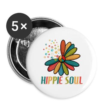 Peace Love Happy Soul Flowers - Buttons small 1''/25 mm (5-pack) - white - Front