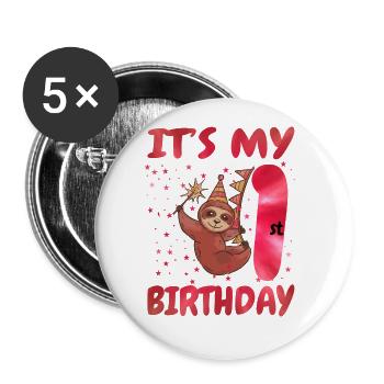 1st Birthday Cute Sloth Party Hut Themed Birthday - Buttons klein 25 mm (5er Pack) - Weiß - Vorne