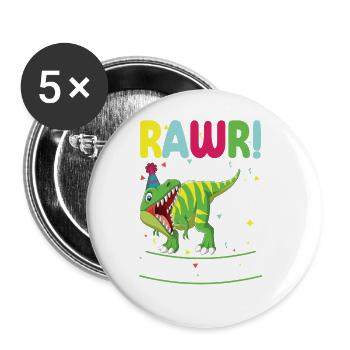 Dinosaure 4 ans fête d’anniversaire - Lot de 5 petits badges (25 mm) - blanc - Devant