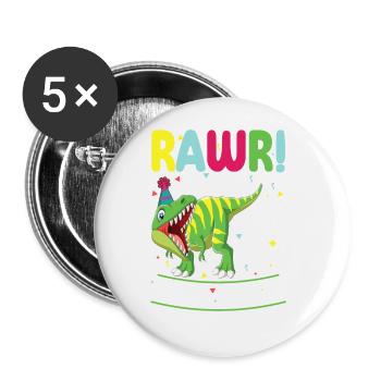 Dinosaur 5 years old 5th birthday party - Buttons small 1''/25 mm (5-pack) - white - Front