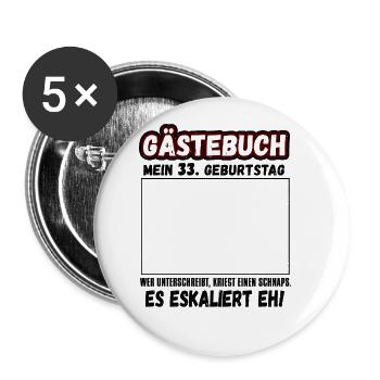 Mein 33. Geburtstag Gästebuch 33 Jahre - Buttons klein 25 mm (5er Pack) - Weiß - Vorne