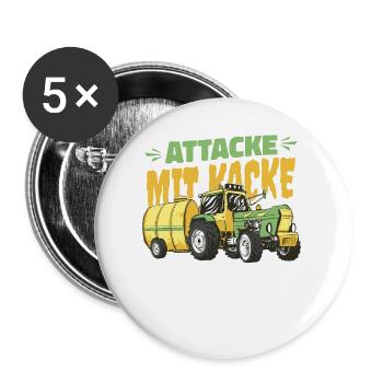 Attacke mit Kacke Lustig Bauer und Landwirt Spruch - Buttons klein 25 mm (5er Pack) - Weiß - Vorne