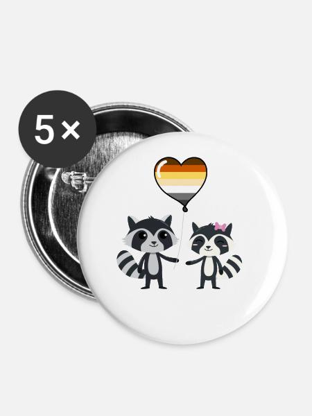 Waschbär-Paar Gay Bear Pride - Buttons klein 25 mm (5er Pack) - Weiß