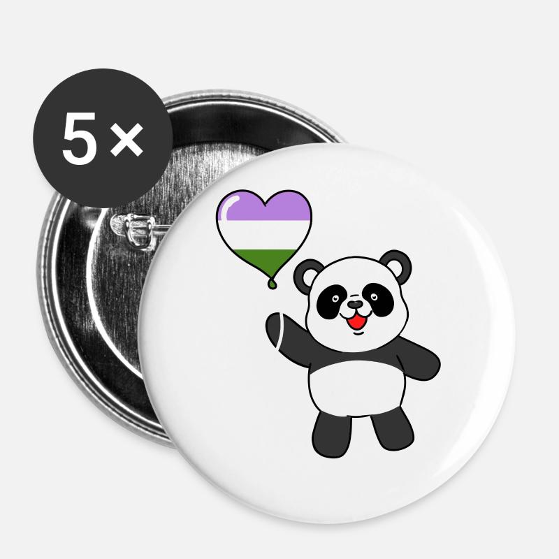 Panda Genderqueer Pride Heart Ballon - Lot de 5 petits badges (25 mm) - blanc