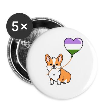Corgi mit Genderqueer Ballon - Buttons klein 25 mm (5er Pack) - Weiß - Vorne