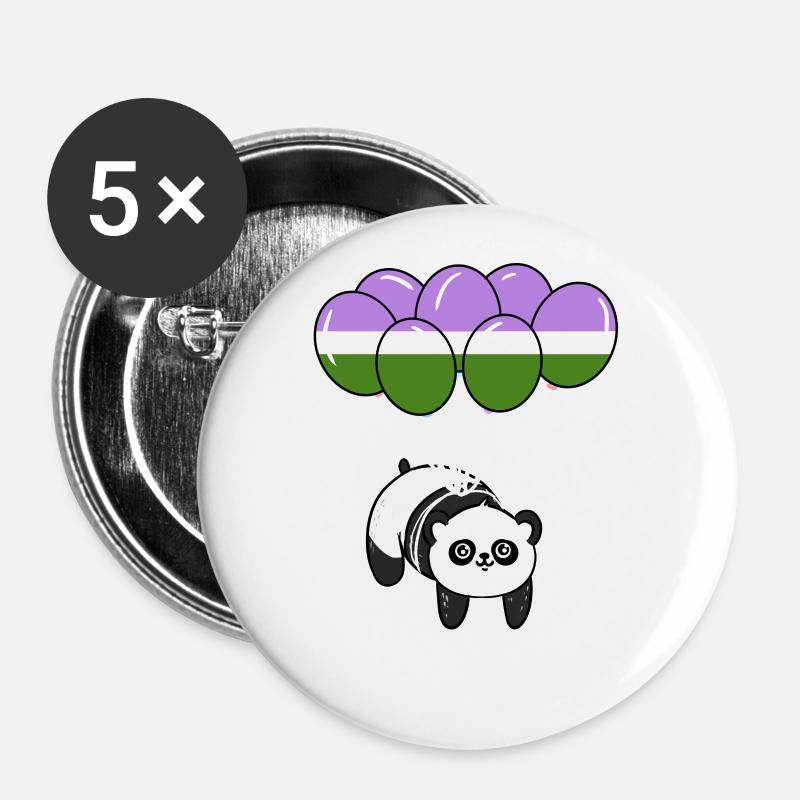 Panda Balloon Genderqueer Pride - Lot de 5 petits badges (25 mm) - blanc