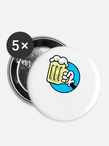 Alkohol und Bier Prost - Buttons klein 25 mm (5er Pack) - Weiß