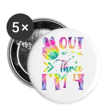 Peace Out Three I'm 4 | Tie Dye Themed Birthday | - Buttons klein 25 mm (5er Pack) - Weiß - Vorne