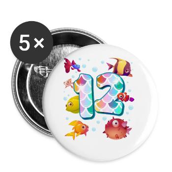 12. Geburtstag | Regenbogenfisch Geburtstag | - Buttons klein 25 mm (5er Pack) - Weiß - Vorne