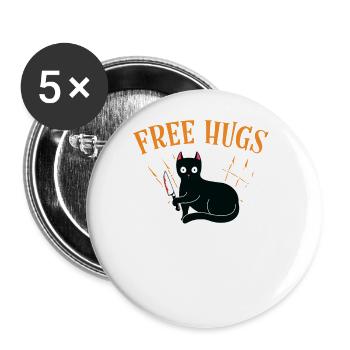 Câlins gratuits, chat d’horreur effrayant avec - Lot de 5 petits badges (25 mm) - blanc - Devant