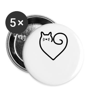 Herz-Form-Katze mit Liebe - Buttons klein 25 mm (5er Pack) - Weiß - Vorne
