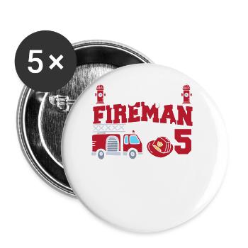 Ce petit pompier a maintenant 5 ans, - Lot de 5 petits badges (25 mm) - blanc - Devant