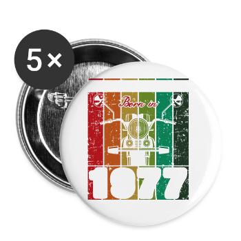 Best Of 70's Geboren 1977 Klassisches Motorrad - Buttons klein 25 mm (5er Pack) - Weiß - Vorne
