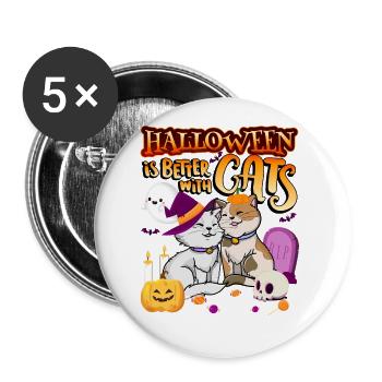 Halloween est mieux avec les chats Spooky Kitty - Lot de 5 petits badges (25 mm) - blanc - Devant